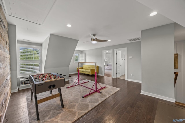 2654 Mountain Stream Way, Owens Cross Roads, AL 35763 - rec room with attic access, plenty of natural light, wood-type flooring, a ceiling fan, and recessed lighting