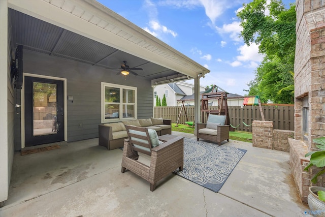 2654 Mountain Stream Way, Owens Cross Roads, AL 35763 - view of patio featuring a playground, an outdoor hangout area, and ceiling fan