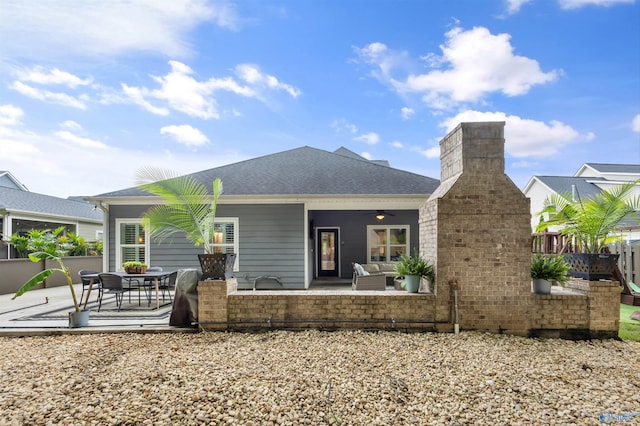 2654 Mountain Stream Way, Owens Cross Roads, AL 35763 - back of house featuring a patio area, a ceiling fan, a shingled roof, and an outdoor hangout area