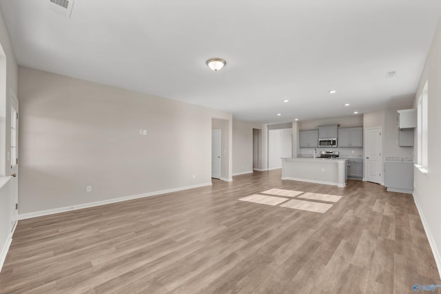 unfurnished living room with light hardwood / wood-style flooring