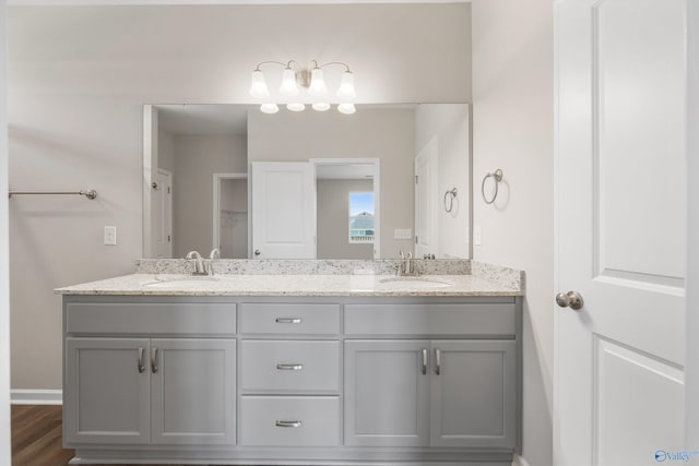 bathroom featuring vanity and wood-type flooring