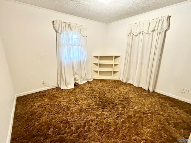 unfurnished room featuring a textured ceiling and carpet floors