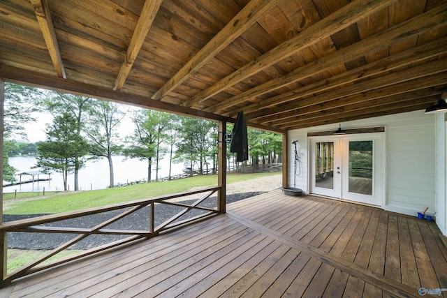 691 County Road 106, Leesburg, AL 35983 - wooden deck featuring a water view, french doors, and a yard