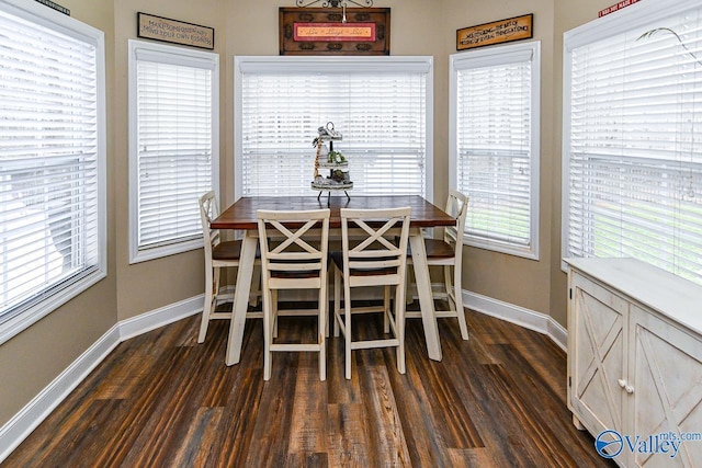 unfurnished dining area with dark hardwood / wood-style flooring