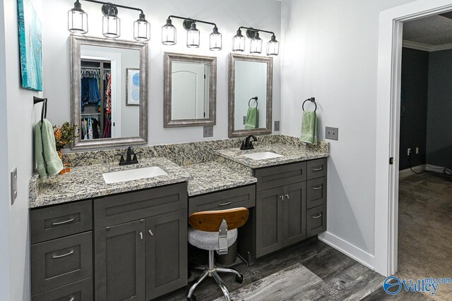 bathroom featuring vanity and ornamental molding