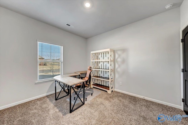 view of carpeted home office