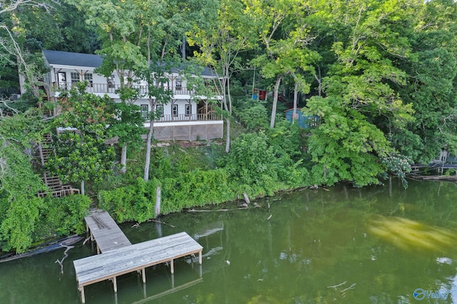 view of dock with a water view