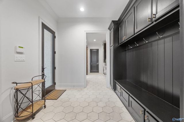 27 Watson Grande Way, Owens Cross Roads, AL 35763 - mudroom with light tile patterned floors, recessed lighting, and baseboards