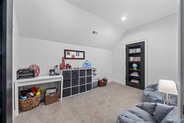 27 Watson Grande Way, Owens Cross Roads, AL 35763 - living area with lofted ceiling, carpet flooring, baseboards, and recessed lighting