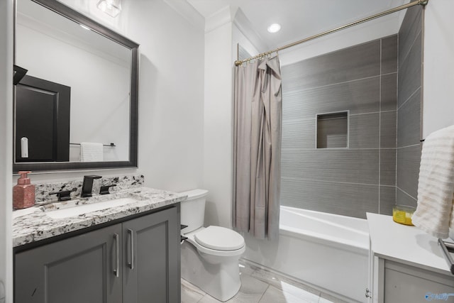 27 Watson Grande Way, Owens Cross Roads, AL 35763 - full bath with vanity, toilet, crown molding, and shower / bath combination with curtain