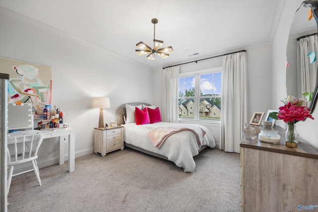 27 Watson Grande Way, Owens Cross Roads, AL 35763 - bedroom with a chandelier, ornamental molding, carpet flooring, and baseboards