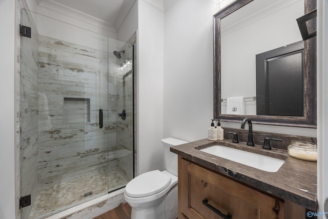 27 Watson Grande Way, Owens Cross Roads, AL 35763 - full bathroom featuring toilet, a shower stall, vanity, and crown molding