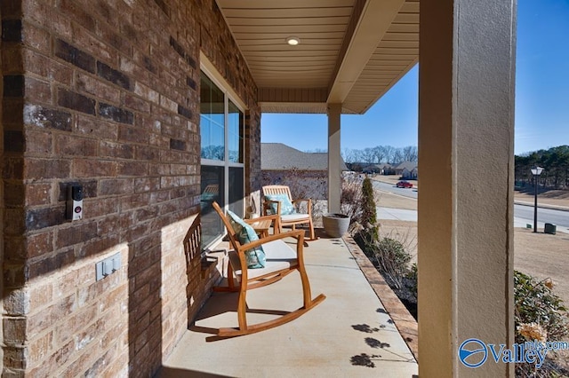 view of patio with a mountain view