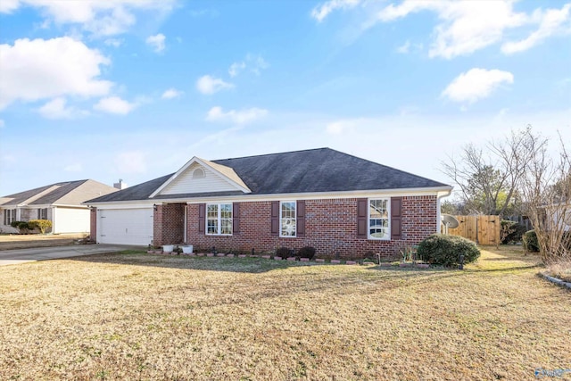 single story home featuring a garage and a front yard