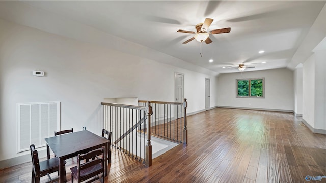 interior space featuring hardwood / wood-style flooring and ceiling fan