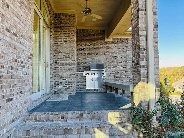 view of patio featuring ceiling fan and area for grilling