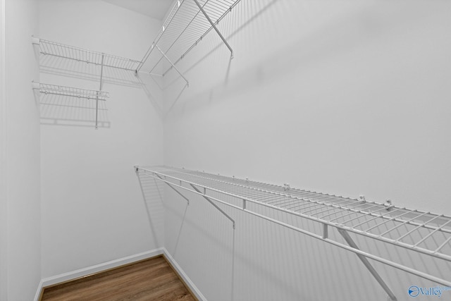 walk in closet with wood finished floors