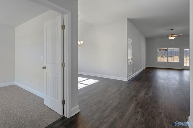 15354 Springbrook Trce, Athens, AL 35611 - spare room featuring dark wood-style flooring, baseboards, and ceiling fan