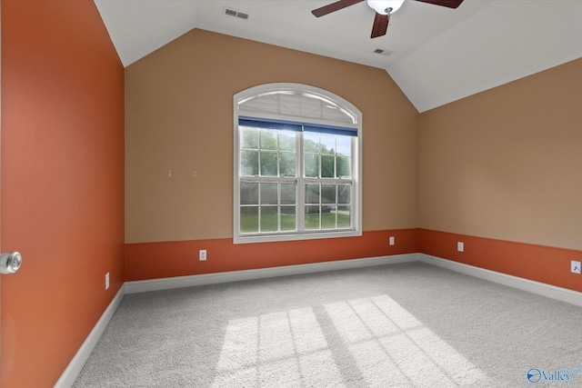 123 Coyote Creek Rd, Meridianville, AL 35759 - carpeted empty room featuring lofted ceiling, ceiling fan, and baseboards