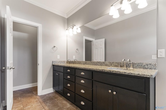 bathroom with vanity and crown molding