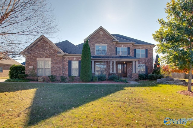 craftsman-style home featuring covered porch and a front lawn