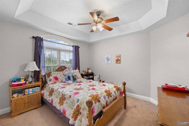 2224 Veranda Trce, Gadsden, AL 35903 - bedroom with a raised ceiling, light colored carpet, baseboards, and a ceiling fan