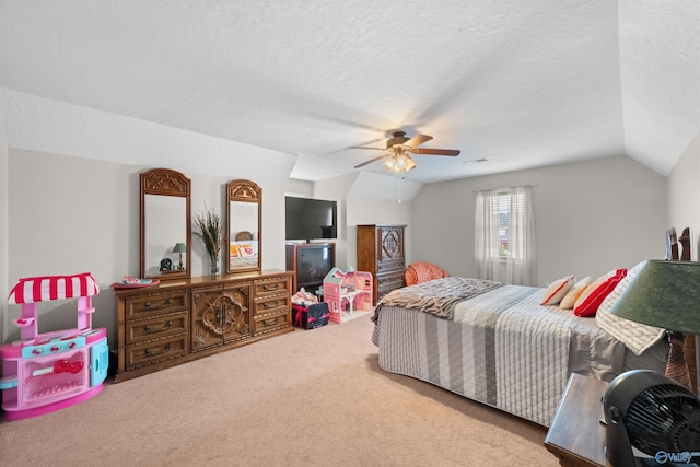 2224 Veranda Trce, Gadsden, AL 35903 - bedroom featuring carpet flooring, vaulted ceiling, a ceiling fan, and a textured ceiling