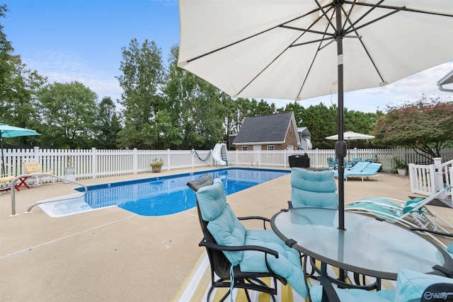 view of swimming pool featuring a patio