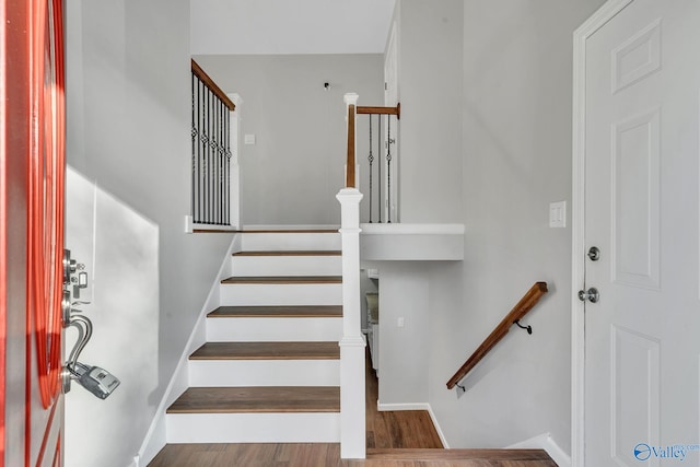 staircase with wood-type flooring