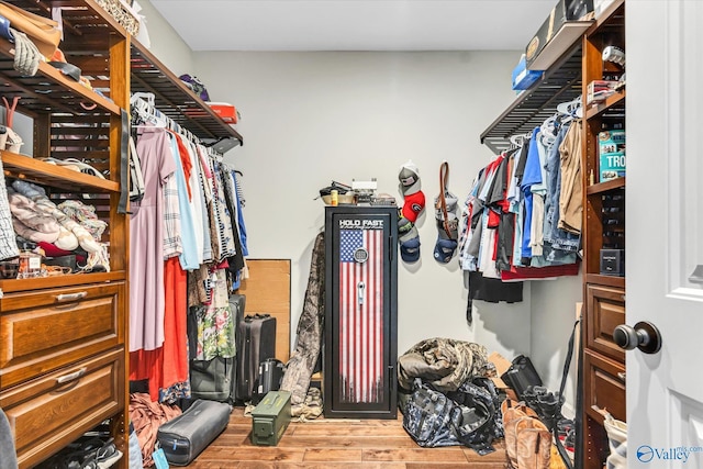 walk in closet featuring wood finished floors