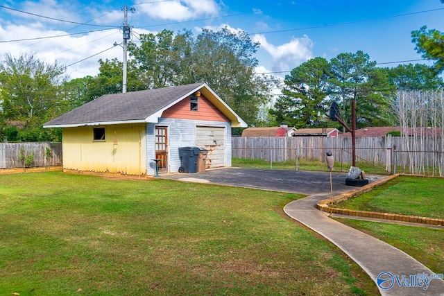 view of yard with a storage unit and a patio