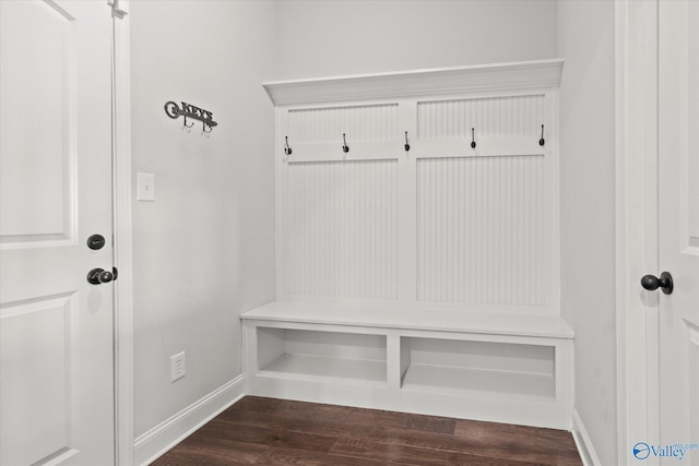 mudroom featuring dark wood-type flooring