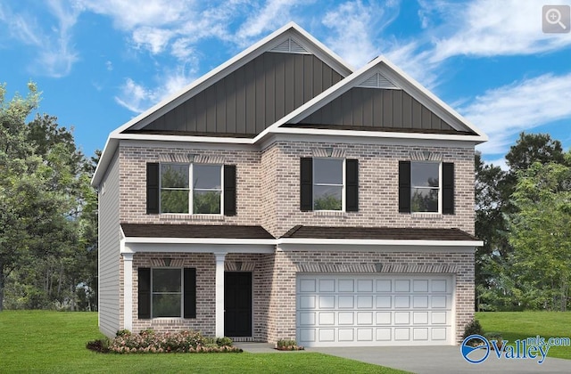 view of front facade featuring a garage and a front lawn