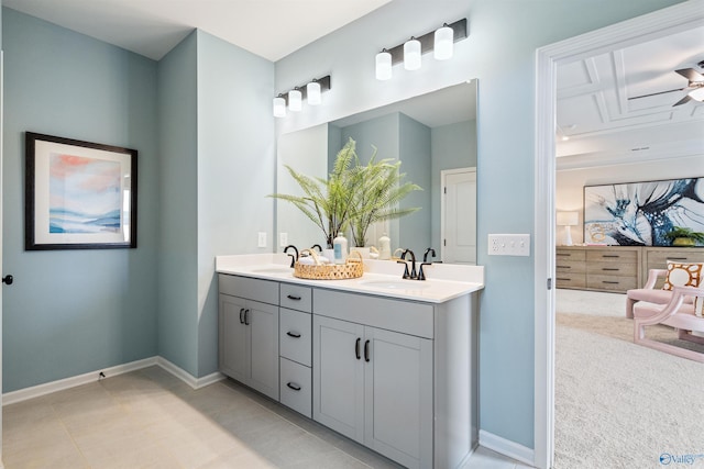 bathroom featuring vanity and ceiling fan