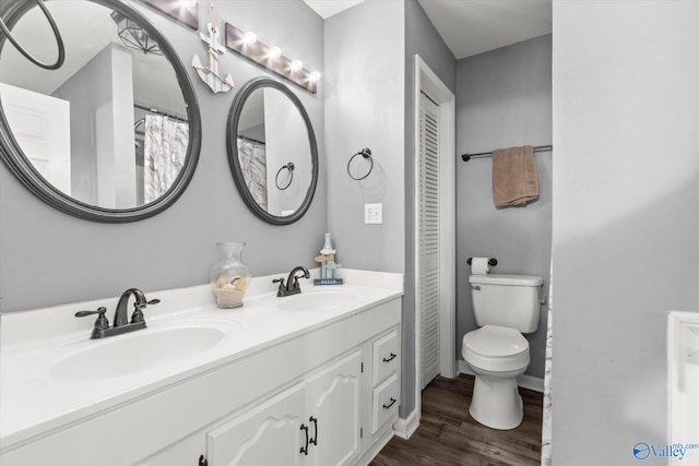 bathroom featuring vanity, toilet, and wood-type flooring