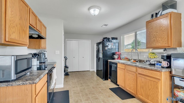 28119 Chasebrook Dr, Harvest, AL 35749 - kitchen featuring black appliances, under cabinet range hood, a sink, and baseboards