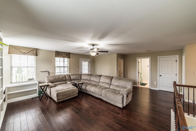 1117 Pegasus Dr NW, Huntsville, AL 35806 - living room featuring a ceiling fan and dark wood-style floors