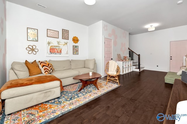 living room with hardwood / wood-style flooring