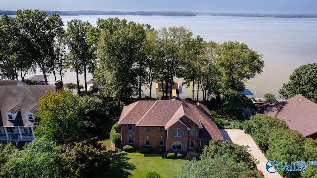 aerial view featuring a water view