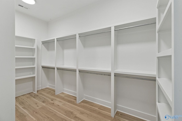 walk in closet with hardwood / wood-style floors