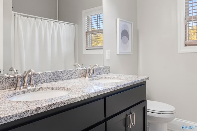 bathroom featuring double vanity, plenty of natural light, and a sink