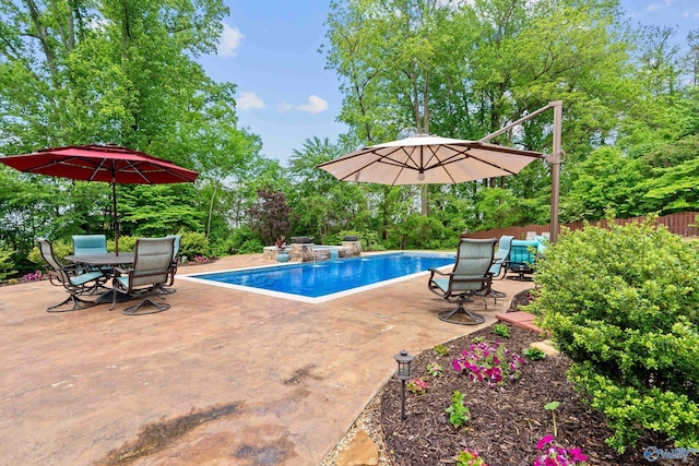 pool with a patio