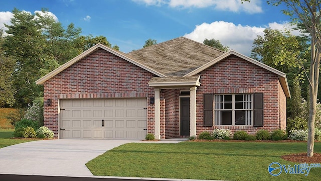 view of front of house featuring a front lawn and a garage