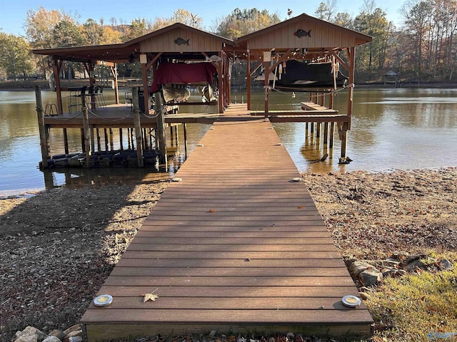 dock area with a water view