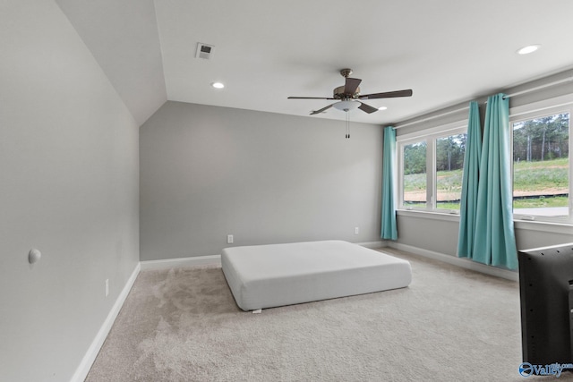 living area with a ceiling fan, carpet floors, plenty of natural light, baseboards, and recessed lighting