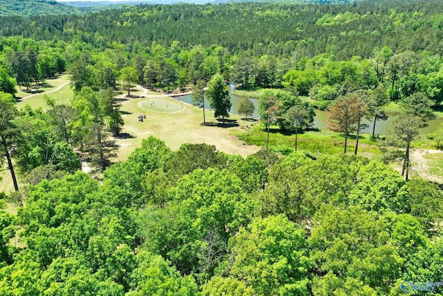 bird's eye view of a heavily wooded area and a nearby body of water