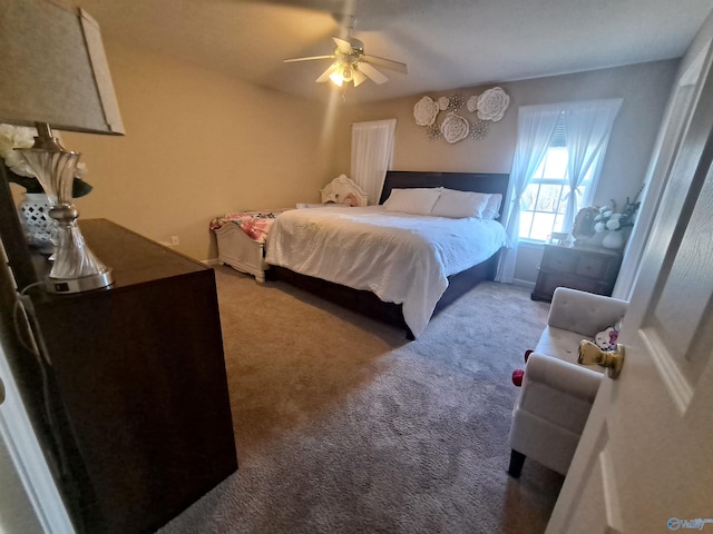 bedroom with carpet floors and ceiling fan