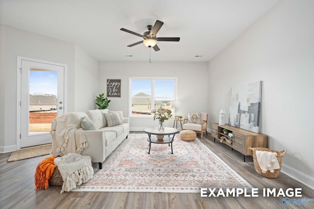 2652 Ajs Arbor Dr NW, Huntsville, AL 35810 - living room with wood finished floors, baseboards, and ceiling fan