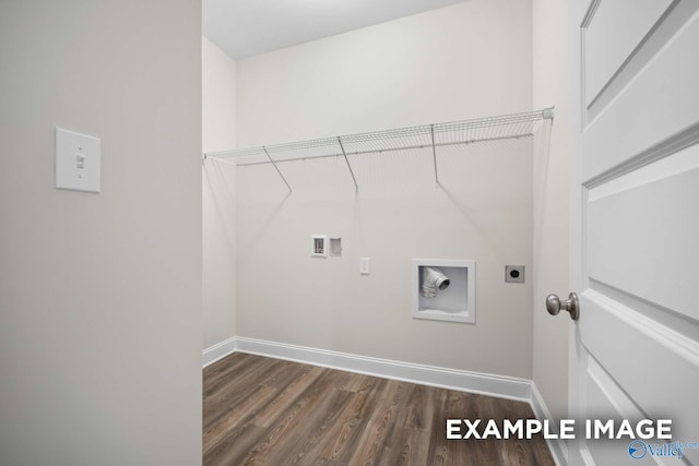 2652 Ajs Arbor Dr NW, Huntsville, AL 35810 - laundry room with hookup for an electric dryer, dark wood-style flooring, baseboards, washer hookup, and laundry area