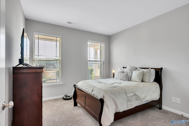 carpeted bedroom with multiple windows